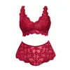 Bras Sets Plus Size Sexy Lingerie V Neck High Waist Floral Lace Bra Top And Panty 2 Piece Set No Underwire Women's Underwear