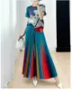 Kobiety Spring Gradient miyake plisowane luźne i wszechstronne szerokie zapiekanki spodni Modna jesień ulicy w stylu Rainbow Pants 240506