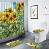 Courteaux de douche jaune tournesol paysage rural fleurs rideaux de feuilles vertes plante de salle de bain tapis de bain sans glissement de bain de bain