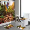 Rideaux de douche végétal de plante verte de salle de bain décor de salle de bain jungle perroquet cascade sable de plage perroquets rideau animal tapis de bain non glissant le tapis de bain
