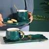 Tassen Keramik Tasse Gericht Set Nordic Green Water Ware Kaffee Rechteckschale kleine Löffel Geschenkbox Home Bar Dekoration Tee