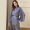 Домашняя одежда 2024 Весна Французская свободная благородная пижама набор ледяной шелк-атлас с твердым цветом мягкий женский ночной роб сексуальная комфортная одежда для сна
