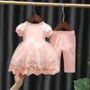 Clothing Sets Cute baby girl cotton clothing set princess baby toddler lace top and pants birthday party Tutu set childrens clothingL2405