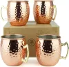 Moscow Mule Mugs Large Size 19oz 530ml Hammered Cups Stainless Steel Lining Pure Copper Plating Gold Brass Handles 3.7 inches Diameter x 4 inches Tall