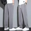 Erkekler Pantolon Erkekler Orta Kırış Elastik Bel Bandı Swearpants Brawstring Cep Geniş Bacak Yüzük Ultra Yetenekli Buz İpek Günlük Pantolon Sokak Giyim