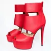 Sandaler 2024 Handgjorda kvinnor Summer Platform Ankle Wrap Sexy Stiletto klackar Peep Toe Vackra Red Party Shoes Size 35 47 52