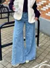 Jeans pour femmes évasé les femmes vintage coutures hautes tricottes de tempette pantalon denim y2k pantalon décontracté droit des vêtements de streetwear femelle