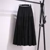 Saias de linho de algodão de retalhos de verão para mulheres na cintura alta versátil A-line grande swing vintage casual preto