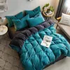 Bedding Sets 2024 Magic Velvet Fleece Set 4pcs/set Stripe Duvet Cover Flat Sheet Pillowcase AB Side Flannel Winter Warm Bed Linen