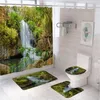 Rideaux de douche Décors naturels Curtain de cascade Sente printemps Green Plant Plant Lake Layage de salle de bain Baignoire Tapis de bain Couvertures de toilettes