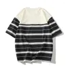 Herren T-Shirts Sommerrunde Hals Mode Kurzarm T-Shirts Man High Street Striped Kontrastfarbe Patchwork Pullovers Casual Lose Y2K