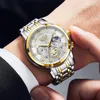 Armbandsur Lige herrklockor Top Quartz Watch for Men Chronograph 24 Hour Display Moon Phase Waterproof Luminous Wristwatch