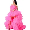 Kendall Jenner Fuchsia Pink High Low Prom -klänningar Stropplösa Tiered Tulle Evening Celebrity Dress 2023 Luxury Puffy Long Pageant Dress F 2892