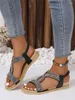Casual Schuhe Sommerstil modisch komfortable elegante Strasskleidung Kee-resistente flache Fersen-Elastizität Band Slip-on Woman Sandalen