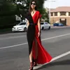 Partykleider Designerin weibliche Patchwork Chiffon Kurzarm Split Maxi Kleider Frauen Mode bodenlange V-Ausschnitt sexy