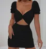 2024 New Women's Sexy and Fashionable Hollow Folded Bubble Sleeve Wrapped Hip Dress F51332