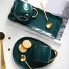 Tassen Keramik Tasse Gericht Set Nordic Green Water Ware Kaffee Rechteckschale kleine Löffel Geschenkbox Home Bar Dekoration Tee