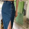 Etekler yüksek bel sokak kıyafeti kot pantolon cep tarafı yarık a-line casual bodycon yaz uzun kot kadınlar her gün