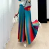 Kobiety Spring Gradient miyake plisowane luźne i wszechstronne szerokie zapiekanki spodni Modna jesień ulicy w stylu Rainbow Pants 240506