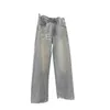 Women's Jeans designer brand 2024 Spring New Ce Advanced Hot Diamond High Waist Washed Straight Leg Pants for Versatile Light Blue Loose P147