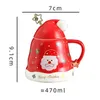 Tasses 470ml Chatchaucat en céramique tasse de café Carton Santa Snowman Gingerbread Homme imprimé Bil de lait de lait d'eau avec cuillère cadeaux de Noël