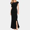 Casual Dresses Ruffle Edge Split Cocktail Party Long Dress Women's Summer O-Neck Solid Bodycon Maxi Elegant Skinny Wedding Guest