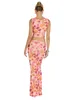 Jupes Femmes Impression florale 2 pièces Jupe Set y2k Crop Cami Top Split Maxi Summer Long Tenues