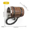 Kubki Viking Picie Puchar Drewniany beczka z piwem Kubek wielokrotnego użytku z szczelną kawą herbatę ze stali nierdzewnej z uchwytem średniowieczne naczynia napoje