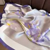 Écharpes nouveaux violets luxueux à imprimé floral écharpe carrée carrée femme satin douceur les mains de sacs rubbons froids cordard couche-bande hijab t240508