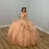 2024 Blush Pink Quinceanera Dresses Ball Gn Sweetheart Sequined Lace Appliques Crystal Beads Tulle Sequins Ruffles Puffy Party Dress Prom Evening Gns With 0513