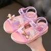 Sandales Summer Little Girls Sandales 2024 Nouvelle fleur Simple Cut Pink Purple Childrens Sandales Soft Loisk