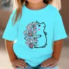 Mignon hedgehog tshirt kids anime y2k tops harajuku mode vêtements de fleurs courts manches caricatures caricatures boy girl 240511