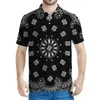 Polos de polos masculino preto branco Paisley 3D Camisa polo impressa masculino Bohemian Floral Mangas curtas Summer Lapeel Tees Button Camisetas