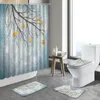 Shower Curtains Cartoon Color Tree Elk Bird Bathroom Sets Trunk Flower Landscape Non-slip Carpet Bath Mats Toilet Lid Cover Rugs