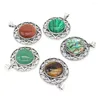 Charmes 40x40 mm en alliage rond Pendant Natural Stone Crystal Rose Quartz Opal pour les fournitures de fabrication de bijoux