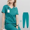 Femmes uniformes élastiques gommages sets hôpitaux robes à manches courtes tops pantalon accessoires de soins infirmiers