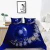 Sängkläder sätter 2/3 stycken Juldekorationer Set Merry Däcke Cover 3D Print Bedstrast Blue Background Home Decor