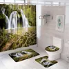 Rideaux de douche Décors naturels Curtain de cascade Sente printemps Green Plant Plant Lake Layage de salle de bain Baignoire Tapis de bain Couvertures de toilettes