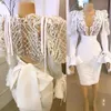 2022 vestidos de cocktail sexy árabe com bainha com mangas de joelho de cetim lanche