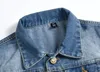 Mens Highgrade Brand denim Vest Cotton Casual Jacket ärmlös väst 80 -tal Jean Top Coat Ripped Male Cowboy 240509
