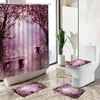Duschvorhänge verträumte rosa Kirschblüten Schwan Vorhang Set Waldbaum Landdekoration Bad Matte Toilettenabdeckung Flanell Badezimmer Teppich