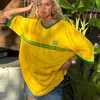 Brazylia haft żółty koszulka swobodnie luźne i długie rękawy Y2K Odzież na szczycie Owwała koszulka na plażę letnia koszulki 240513