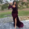 2021 Arabische avondjurk Sweeteart SEAGE Mouw Sexy Mermaid Prom jurk plus size fluwelen moeder van de bruid feestjurk 309h