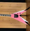 HOT RARO Vinnie Vincent Flying V Double V Pink White Electric Guitar, Floyd Rose Tremolo, Tarbar