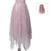 Skirts Womens Star Sequins Mesh Tulle Velvets Skirt High Low Irregular Midi Length Elastic Waist Layered A-Line