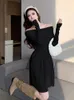 Casual Dresses Fashion Ladies Knitted Short Women Sweet Sweater Chic Sexy Off-Shoulder Slim Bodycon Dress Mujer Vestidos Street Clothes