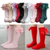 Kids Socks 12 color girl socks double bow cotton baby soft long tube childrens princess knee high 0-7Y d240513