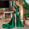 Africa Mermaid Avond Jurken Sexy een schouder satijnen lange prom -jurken aso ebi side spleet vrouwen formele jurk 246U