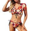 Kvinnors badkläder sexig retro mod bikinis set orangy 70s tryck bikini baddräkt kvinnor press upp justerbar badan anpassad baddräkt stor storlek