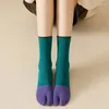 Women Socks 1 par unisex Two-toed Simple Mixed Corlor Tabi Japanese Clogs Spring Autumn Split-toed